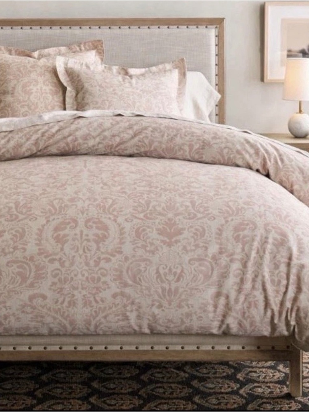 Pottery Barn King Stella Damask Duvet And Shams Rosewood bedding